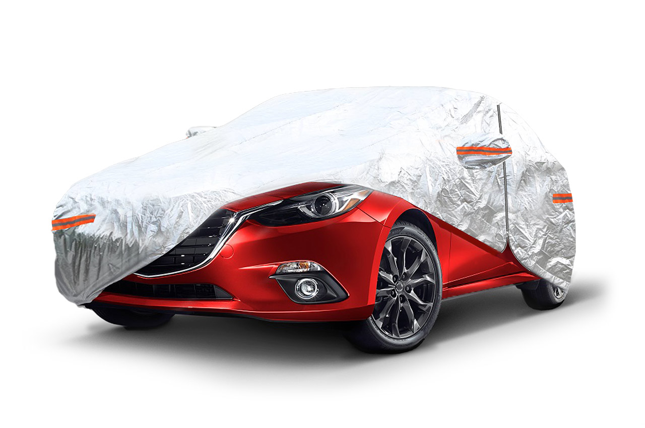 AMIO Husa auto exterior cu fermoar, REFLECTIV, 120g + bumbac, Argintiu XL