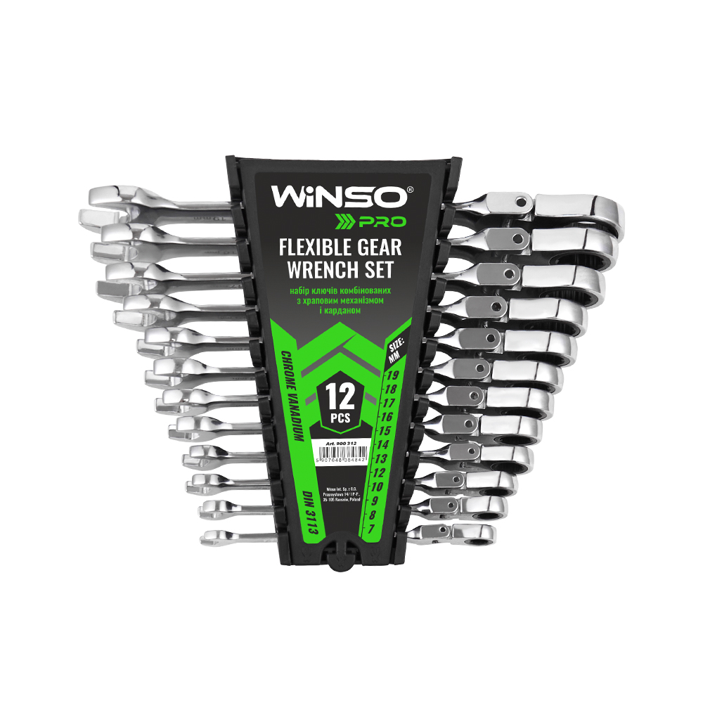 WINSO Set de chei combinate PRO cu clichet si cardan 12buc 900312