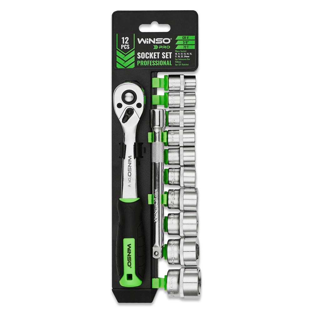 WINSO Set chei tubulare profesionale 12 buc PRO, 3/8" 72T, CR-V, 10-24 mm 908012