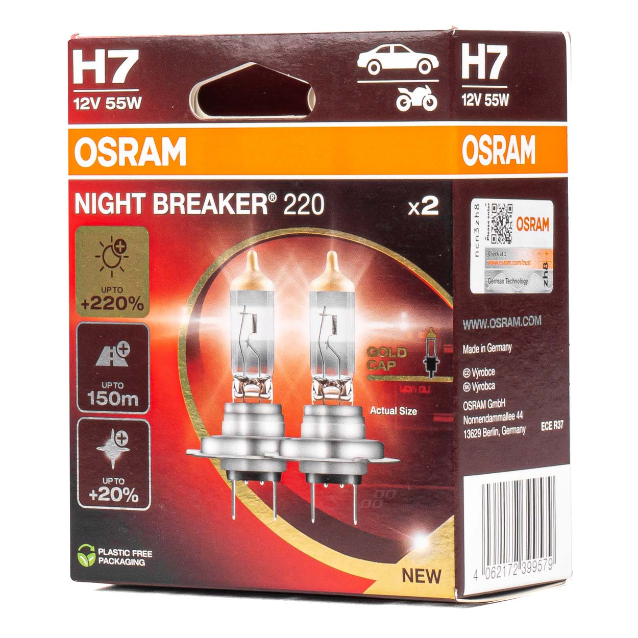 Osram Lampa halogen H7 12V 60/55W PX26d NIGHT BREAKER +200% 2pcs.